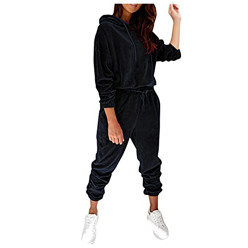 Velour Jogginganzug Damen Y2k Hausanzug Damen-Trainingsanzug Sportanzug-Jogginganzug-Freizeitanzug Set Weich Kuschelig Mit ReißVerschluss 2 Teilig Freizeit-Anzug FüR Indoor Outdoor von IQYU