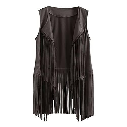 Wildlederjacke Damen Braun - Wildleder Weste Mit Fransen Damen üBergangsjacke FrüHling Leichte Sommerjacke Elegant Cardigan Cowboy Ärmellose Jacke Fransenweste - Faux Wildleder Weste Ethnische Jacke von IQYU