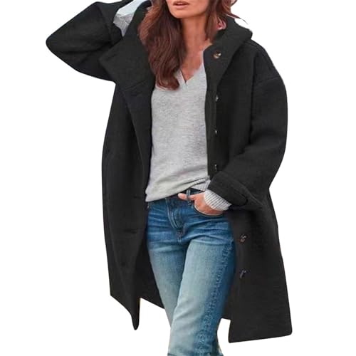 Winterjacken Für Damen Lang Wolle - Damen Jacke Herbst Lang-Wolljacke Elegant Übergangsjacken Warm Große Größen Wollmantel Mit Kapuze Plüschjacke Fleece-Wintermantel Winter Übergang-Mantel Trenchcoat von IQYU