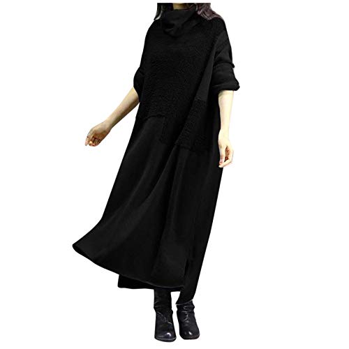 Winterkleid Damen Langarm Warm Elegant - Strickkleid Damen Winter Lang Rollkragen-Sweatkleid Vintage Rollkragenpullover Baumwolle Oversize Pulloverkleid Elegant Maxikleid Casual Pullikleid Sweater von IQYU