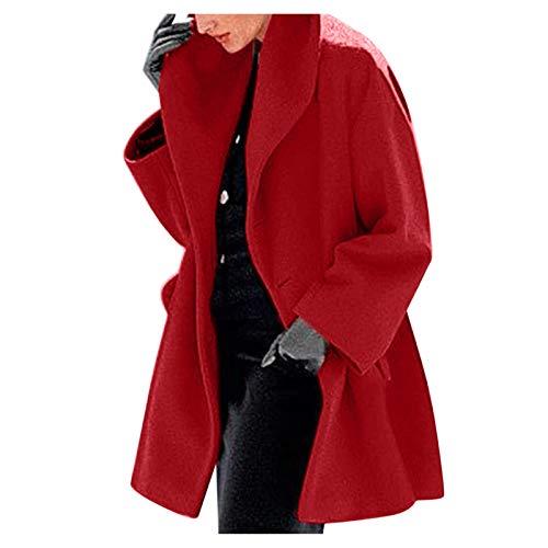Wintermantel Damen Lang Trenchcoat | Wollmantel Damen Winter Elegant Schwarz Lang Winterjacke Große Größen Übergangsjacke Klassische Wolljacke Revers Windjacke Vintage Übergangsmantel Wool Coat Jacken von IQYU