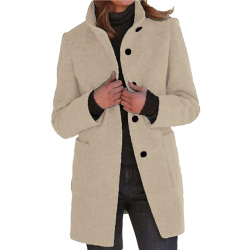 Wintermantel Damen Wolle Tailliert Warm - Wollmantel Damen Winter Lang Elegant Winterjacke Stehkragen Wolljacke Mit Taschen Lang Trenchcoat Übergang-Mantel Longblazer Pea Coat Jacket Damen-Jacken von IQYU