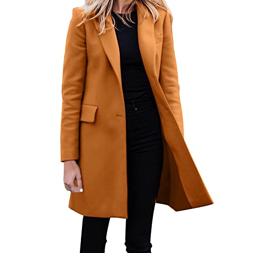 Wollblazer Damen Winter Lang - Trenchcoat Damen Wolle Winterjacke Langarm Revers Longblazer Warm Übergangsjacke Einfarbig Elegant Wollmantel Elegant Damen-Jacken Übergangsjacken/Winterjacken Mantel von IQYU