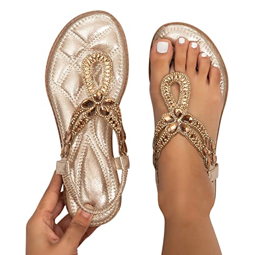 Zehentrenner Sandalen Damen Mit FußBett Weiche Sohle Strandsandalen Glitzer-RöMersandalen Elegant Zehensandalen Sommer Damenschuhe Flip Flops Flache Sandals Sommerschuhe Frauen Strandschuhe von IQYU