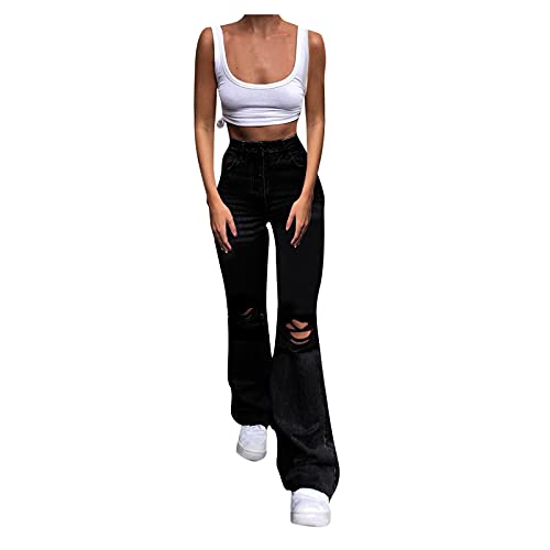 Zweifarbige Jeans Damen High Waist: Teenager MäDchen High Waist -Straight, Leg, Denim Jeans Hose Vintage Schlagjeans Hose, Y2k Jeans, Boyfriend Jeans, Aesthetic Hosen-Harajuku E-Girl Streetwear von IQYU