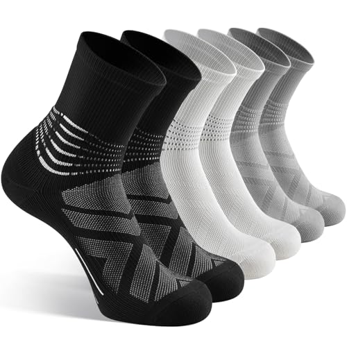 IRAMY Kompressionsstrümpfe Herren Damen Knöchelstütze Laufsocken Kompressionssocken Crew Wandersocken Coolmax Wicklung Sportsocken Gepolsterte Plantar Fasciitis Socken 3 Paar von IRAMY