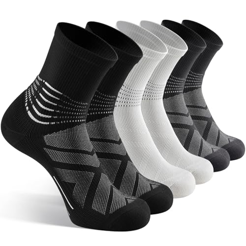 IRAMY Kompressionsstrümpfe Herren Damen Knöchelstütze Laufsocken Kompressionssocken Crew Wandersocken Coolmax Wicklung Sportsocken Gepolsterte Plantar Fasciitis Socken 3 Paar von IRAMY