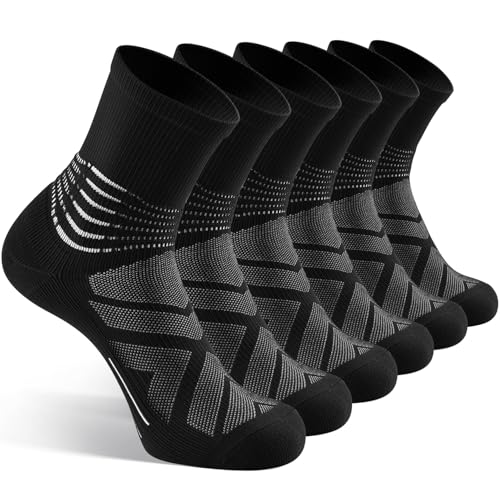 IRAMY Kompressionsstrümpfe Herren Damen Knöchelstütze Laufsocken Kompressionssocken Crew Wandersocken Coolmax Wicklung Sportsocken Gepolsterte Plantar Fasciitis Socken 3 Paar von IRAMY