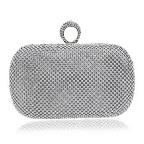IRFHDCX Abend-Clutch-Taschen, diamantbesetzte Abendtasche mit Kette, Umhängetasche, Damen-Handtaschen, Geldbörsen, Abendtasche for Hochzeit(YM1000silver) von IRFHDCX