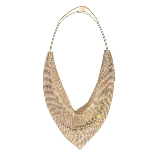 IRFHDCX Abendtasche mit Metallgriff, handgefertigt, wunderschöne Clutch und Handtasche mit Strasssteinen, for Hochzeit, Party(Light Gold) von IRFHDCX