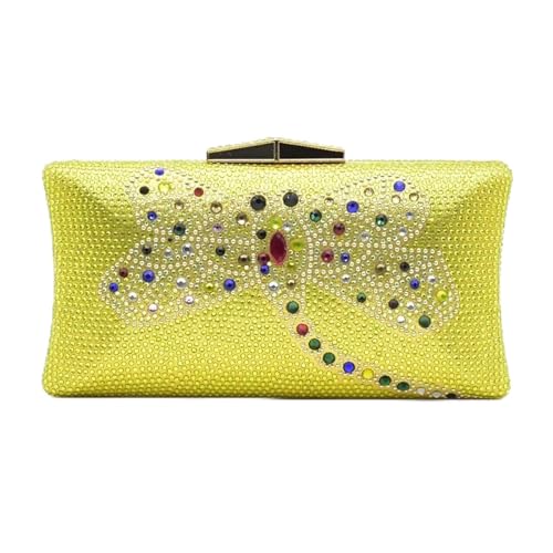 IRFHDCX Bowknot Design Damen Abendtasche Wasser Diamant Metallkette Tageskupplung Hochzeit Handtasche Strass Halterung Geldbörse(Yellow) von IRFHDCX