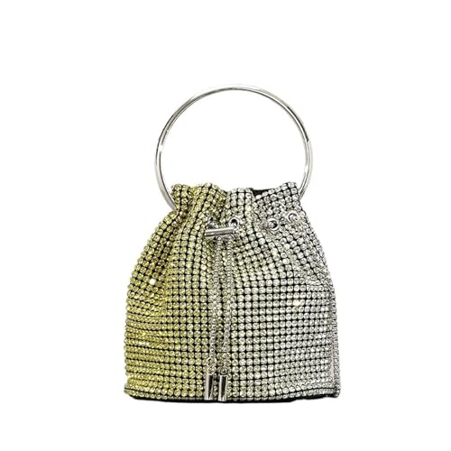 IRFHDCX Diamant-Quasten-Abend-Clutch, runder Griff, Kristall-Eimer-Tasche, Handtaschen, Strass-Kette, Hochzeits-Party-Tasche(Yellow and Silver) von IRFHDCX