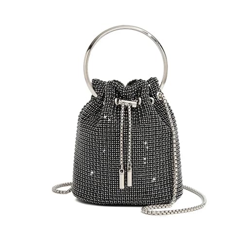 IRFHDCX Eimer Tasche Frauen Schulter Handtasche Taschen Runde Frauen Kette Glänzende Kristall Clutch Handtasche Tasche Strass(Black) von IRFHDCX