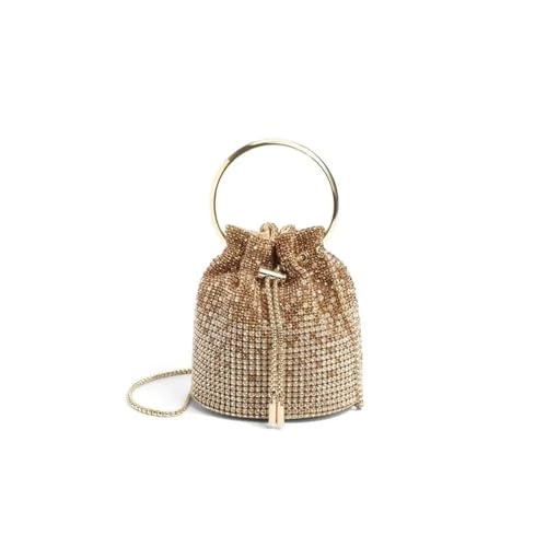 IRFHDCX Eimer Tasche Frauen Schulter Handtasche Taschen Runde Frauen Kette Glänzende Kristall Clutch Handtasche Tasche Strass(Gold 2) von IRFHDCX