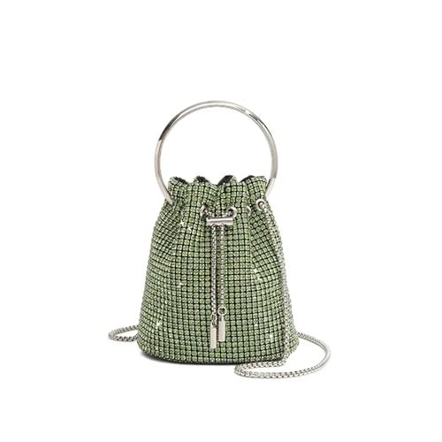 IRFHDCX Eimer Tasche Frauen Schulter Handtasche Taschen Runde Frauen Kette Glänzende Kristall Clutch Handtasche Tasche Strass(Green) von IRFHDCX