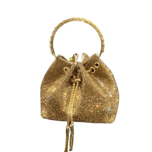 IRFHDCX Geldbörsen und Handtaschen, Taschen for Damen, Designer-Eimer-Clutch, Abend-Bankett-Tasche, Kristall-Strass-Umhängetasche(Gold big 19cm) von IRFHDCX