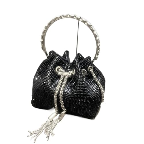 IRFHDCX Geldbörsen und Handtaschen, Taschen for Damen, Eimer-Clutch, Abend-/Banketttasche, Kristall-Strass-Umhängetaschen(Black medium) von IRFHDCX