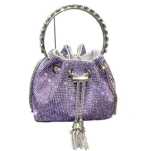 IRFHDCX Geldbörsen und Handtaschen, Taschen for Damen, Eimer-Clutch, Abend-/Banketttasche, Kristall-Strass-Umhängetaschen(Purple medium) von IRFHDCX