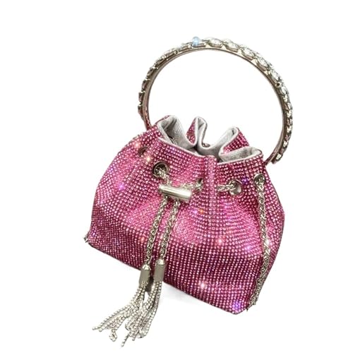 IRFHDCX Geldbörsen und Handtaschen, Taschen for Damen, Eimer-Clutch, Abend-/Banketttasche, Kristall-Strass-Umhängetaschen(Rose red medium) von IRFHDCX