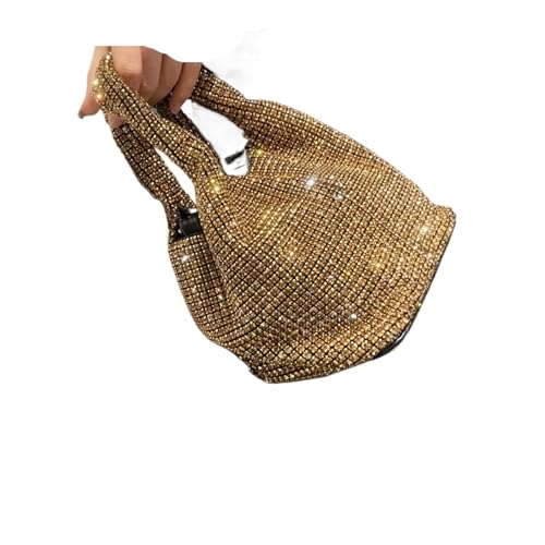 IRFHDCX Glänzende Kristall Clutch Geldbörse Eimer Schultertasche Strass handgemachte Geldbörsen und Handtaschen Luxus Designer Abend Clutch Bag Geldbörse(Gold) von IRFHDCX