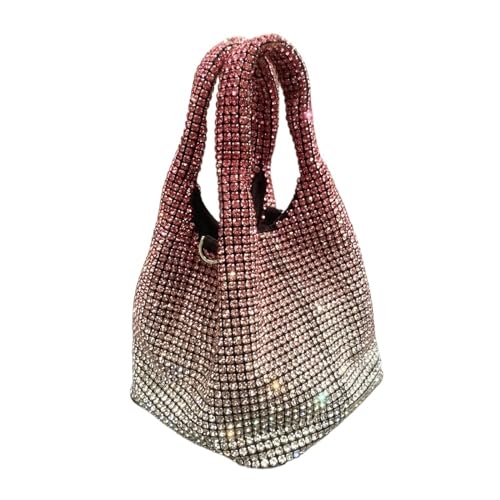 IRFHDCX Glänzende Kristall Clutch Geldbörse Eimer Schultertasche Strass handgemachte Geldbörsen und Handtaschen Luxus Designer Abend Clutch Bag Geldbörse(Red gradient) von IRFHDCX