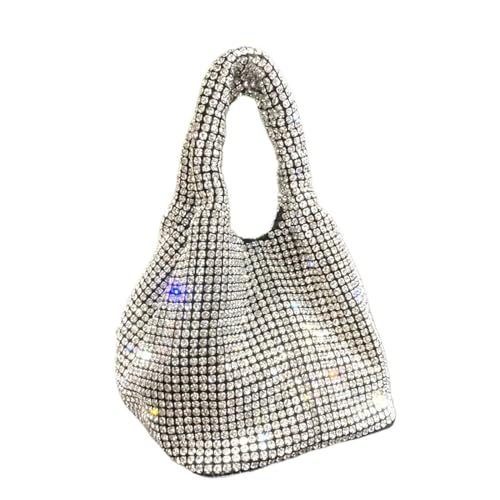 IRFHDCX Glänzende Kristall Clutch Geldbörse Eimer Schultertasche Strass handgemachte Geldbörsen und Handtaschen Luxus Designer Abend Clutch Bag Geldbörse(Silver) von IRFHDCX