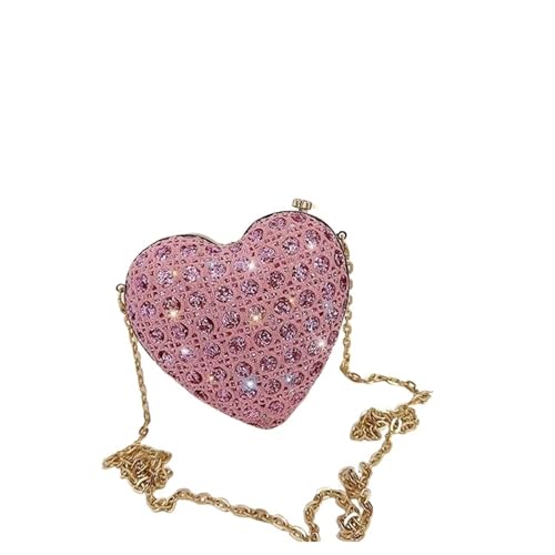 IRFHDCX Glänzende Strasssteine ​​Damen Herzform Clutch Geldbörse Dame Gold Abend Schminktäschchen Braut Hochzeit Handtaschen Formelle Party Geldbörsen(Pink) von IRFHDCX