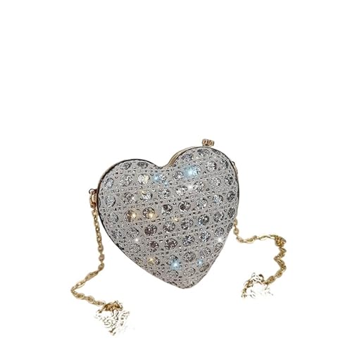 IRFHDCX Glänzende Strasssteine ​​Damen Herzform Clutch Geldbörse Dame Gold Abend Schminktäschchen Braut Hochzeit Handtaschen Formelle Party Geldbörsen(Silver) von IRFHDCX