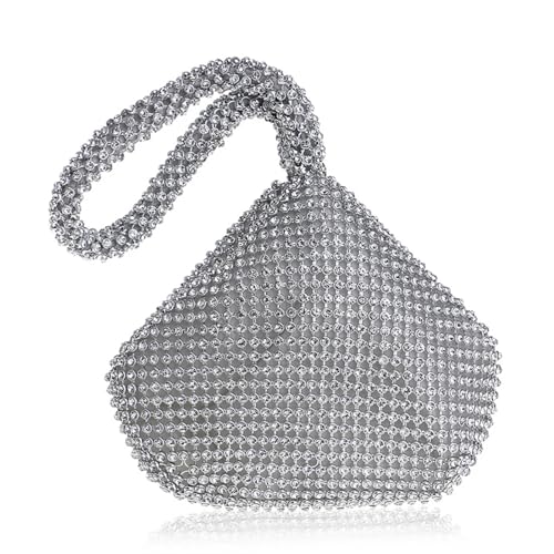 IRFHDCX Große Größe Strass Abendtaschen Frauen Tageskupplung Reißverschluss Diamanten Weiche Ankunft Dame Mode Handtaschen Geldbörse(YM1217silver-small) von IRFHDCX