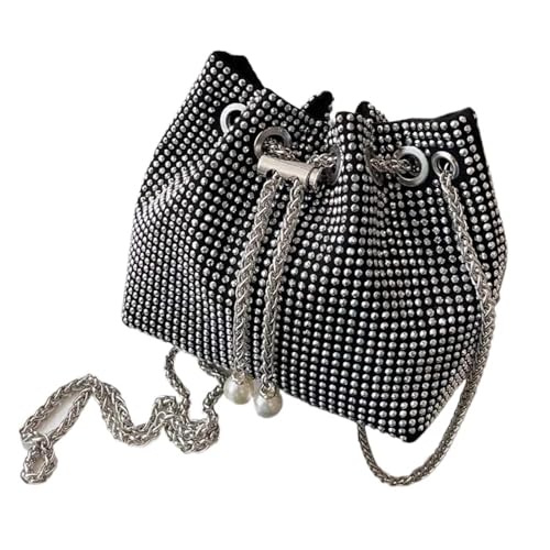 IRFHDCX Helle Strass Umhängetasche Frauen Ketten Umhängetasche Kordelzug Eimer Handtasche Dame Achsel Handtasche Täglichen Totes(Silver) von IRFHDCX