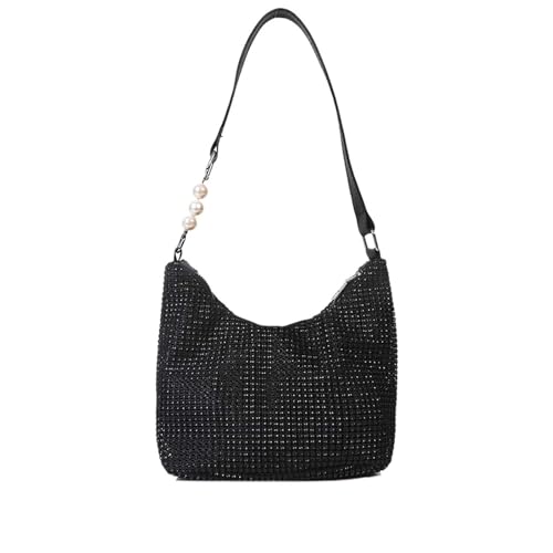 IRFHDCX Mini-Strass-Quadrat-Tasche, Metall-Doppelketten-Umhängetasche, glitzernde Party-Tasche, Diamant-Geldbörse(Black-02) von IRFHDCX