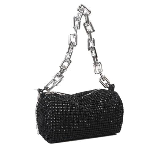 IRFHDCX Mini-Strass-Quadrat-Tasche, Metall-Doppelketten-Umhängetasche, glitzernde Party-Tasche, Diamant-Geldbörse(Black-04) von IRFHDCX