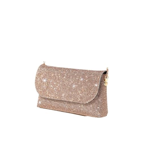 IRFHDCX Mini-Strass-Quadrat-Tasche, Metall-Doppelketten-Umhängetasche, glitzernde Party-Tasche, Diamant-Geldbörse(Champagne) von IRFHDCX