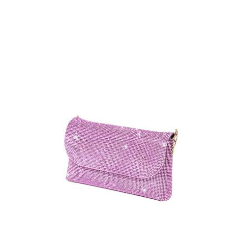 IRFHDCX Mini-Strass-Quadrat-Tasche, Metall-Doppelketten-Umhängetasche, glitzernde Party-Tasche, Diamant-Geldbörse(Rose Red) von IRFHDCX