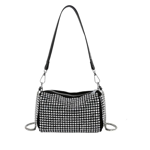 IRFHDCX Mini-Strass-Quadrat-Tasche, Metall-Doppelketten-Umhängetasche, glitzernde Party-Tasche, Diamant-Geldbörse(Silver) von IRFHDCX