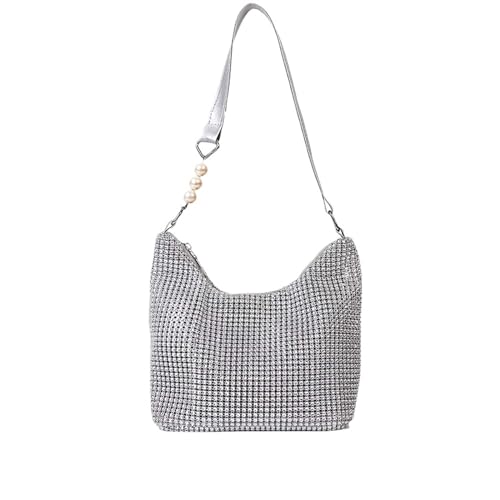 IRFHDCX Mini-Strass-Quadrat-Tasche, Metall-Doppelketten-Umhängetasche, glitzernde Party-Tasche, Diamant-Geldbörse(Silver-02) von IRFHDCX