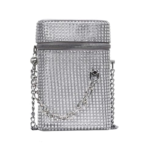 IRFHDCX Mini-Strass-Quadrat-Tasche, Metall-Doppelketten-Umhängetasche, glitzernde Party-Tasche, Diamant-Geldbörse(Silver-03) von IRFHDCX