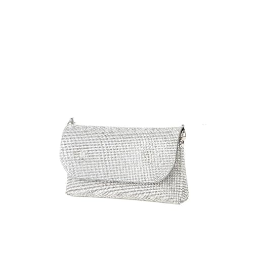 IRFHDCX Mini-Strass-Quadrat-Tasche, Metall-Doppelketten-Umhängetasche, glitzernde Party-Tasche, Diamant-Geldbörse(Silver-05) von IRFHDCX