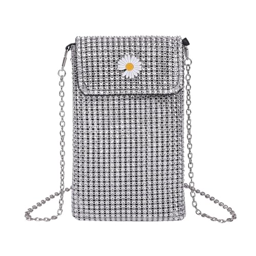IRFHDCX Mini-Strass-Quadrat-Tasche, Metall-Doppelketten-Umhängetasche, glitzernde Party-Tasche, Diamant-Geldbörse(Silver-06) von IRFHDCX