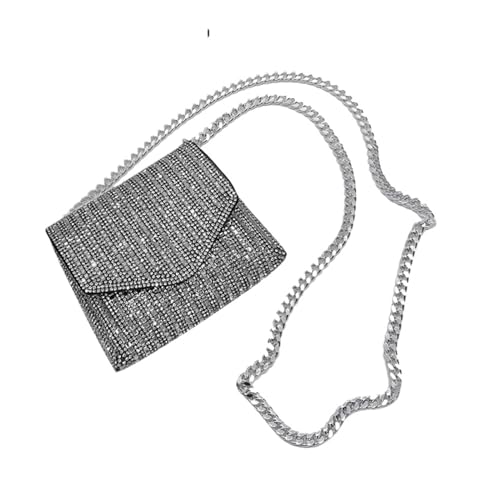 IRFHDCX Mini-Strass-Quadrat-Tasche, Metall-Doppelketten-Umhängetasche, glitzernde Party-Tasche, Diamant-Geldbörse(Silver S) von IRFHDCX