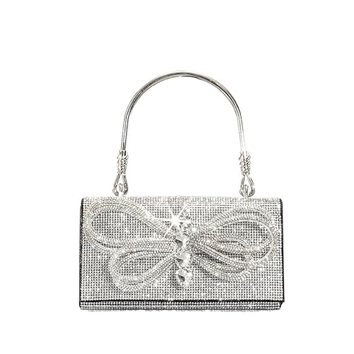 IRFHDCX Mode Diamanten Schleife Box Abendtasche Strass Perlen Frauen Handtaschen Shinny Schulter Umhängetasche Kleine Klappe Geldbörsen(Silver A Big) von IRFHDCX