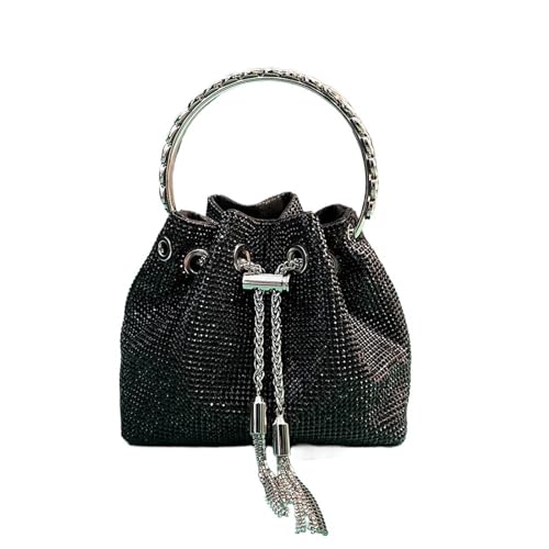 IRFHDCX Strass Abend Clutch Damen Tasche Geldbörsen Eimer Damen Handtasche Diamanten Schulter Glänzender Kristall(Black) von IRFHDCX