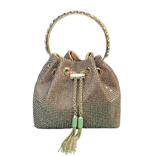 IRFHDCX Strass Abend Clutch Damen Tasche Geldbörsen Eimer Damen Handtasche Diamanten Schulter Glänzender Kristall(Champagne) von IRFHDCX