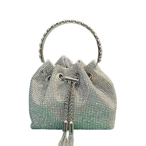 IRFHDCX Strass Abend Clutch Damen Tasche Geldbörsen Eimer Damen Handtasche Diamanten Schulter Glänzender Kristall(Multicolour silver) von IRFHDCX