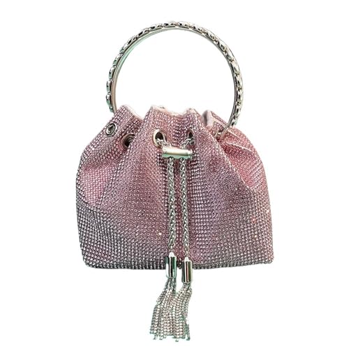 IRFHDCX Strass Abend Clutch Damen Tasche Geldbörsen Eimer Damen Handtasche Diamanten Schulter Glänzender Kristall(Pink) von IRFHDCX