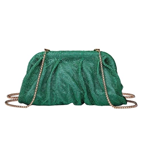 IRFHDCX Strass Dame Geldbörse Hochzeit Party Abend Tasche for Frauen Bankett Cocktail Schulter Taschen Plissee Clutch Umhängetasche(Green) von IRFHDCX