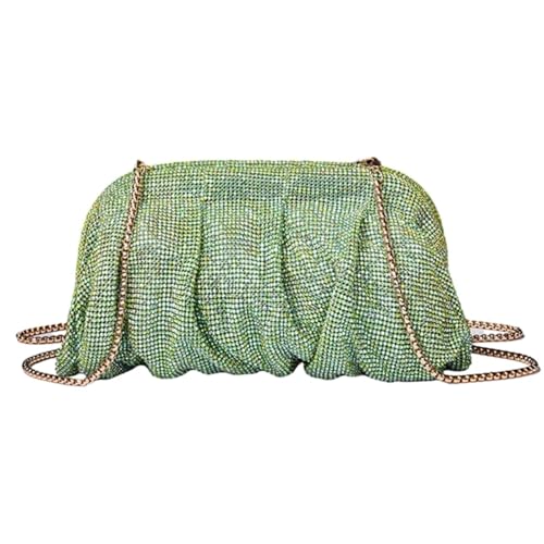 IRFHDCX Strass Dame Geldbörse Hochzeit Party Abend Tasche for Frauen Bankett Cocktail Schulter Taschen Plissee Clutch Umhängetasche(Light Green) von IRFHDCX