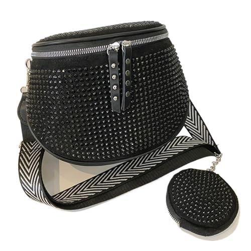 IRFHDCX Strass PU Damen Handtaschen Elegante Umhängetasche Lässig Tragbar Einfach Mit Kleiner Geldbörse Verstellbarer Riemen(Black) von IRFHDCX