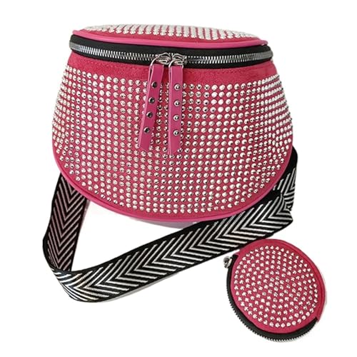 IRFHDCX Strass PU Damen Handtaschen Elegante Umhängetasche Lässig Tragbar Einfach Mit Kleiner Geldbörse Verstellbarer Riemen(Pink) von IRFHDCX