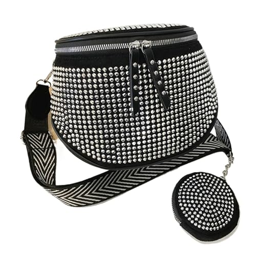 IRFHDCX Strass PU Damen Handtaschen Elegante Umhängetasche Lässig Tragbar Einfach Mit Kleiner Geldbörse Verstellbarer Riemen(Silver) von IRFHDCX